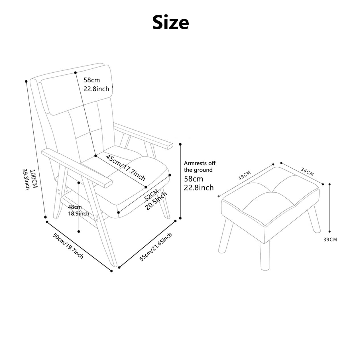 FLORIG for Nursery, Desk Chair with Footrest Chair for Bedroom,Sofa Chair Recliner Relaxing Chair with Back Adjustable,Wooden Arm Chair Balcony Leisure Chair