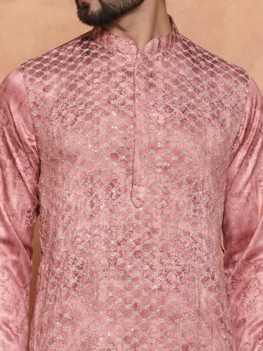 Image of KISAH Men's Navy Blue Printed Cotton Kurta - Regular Fit Long Tunic with Mandarin Collar | Ethnic Wear for Weddings & Festive Occasions