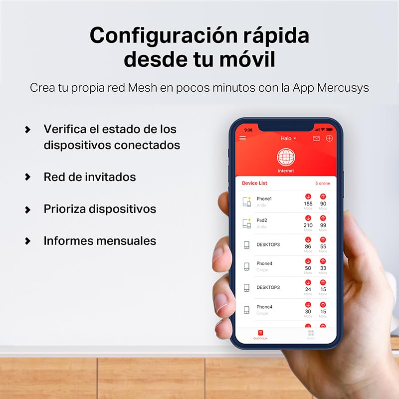 Mercusys HALO H1900G - AC1900 Mesh Wi-Fi, Doble Banda, Cobertura hasta 550 m², 3× Gigabit Puerto por Unidad, MU-MIMO, Beamforming, Control Parental, Smart Connect, 3-Pack