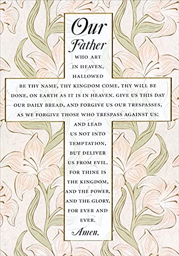 Designer Greetings Our Father Prayer : Gold Lined Cross with Lilies Clergy Appreciation Day Card