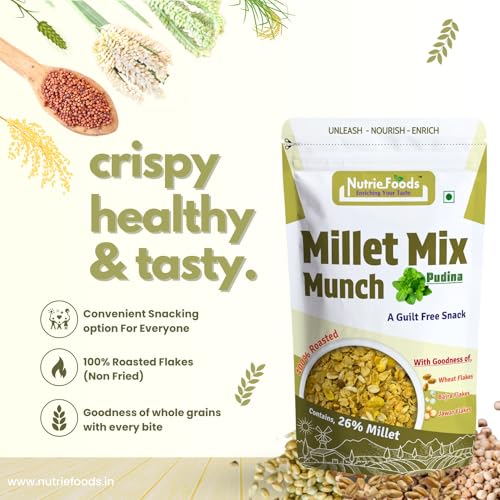 Image of Nutriefoods Millet Mix Munch Snack, 100% Roasted Millets, Guilt Free, Nutritious Munch (Peri Peri & Pudina (Pack of 2), 200gm)