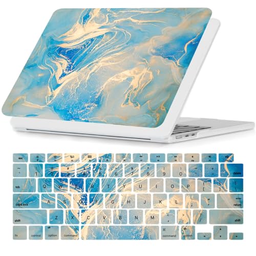 Funda MacBook Pro 13 pulgadas plástico duro azul mármol con protector teclado A2338 A1708