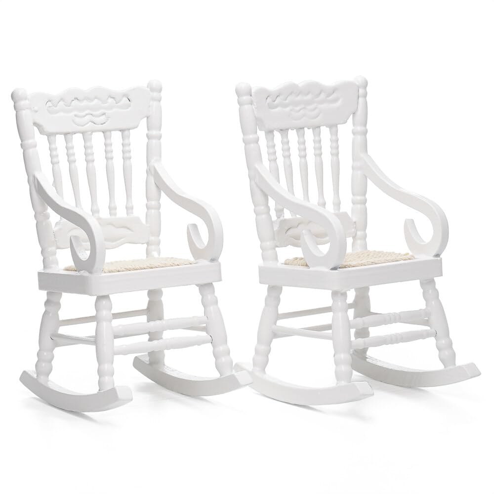 Odoria 1/12 Scale Dolls House Miniature Rocking Chair 2Pcs Dollhouse Furniture Accessories, White