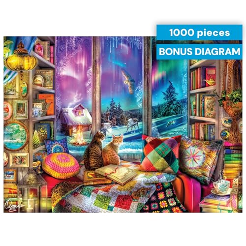 Buffalo Games Aimee Stewart - Northern Lights Cats - 1000 Piece Jigsaw Puzzle - Multicolor, Rectangular, Expert - Cozy Reading Nook & Adult Puzzles 1000 Pieces - Expert Challenge - Gift Ready Box by Buffalo Games - Image 6