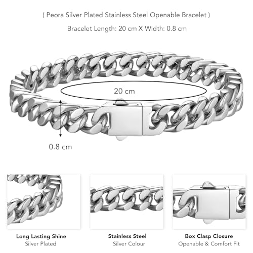 Image of Peora Stainless Steel Metal Bracelet Stylish Openable Fancy Design Jewellery Gift for Men