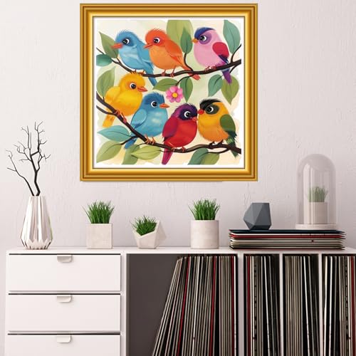 Image of Dooxvey Counted Cross Stitch Kits for Adults 11CT Printed Cross-Stitch Patterns Cross Stitching Embroidery Kit Stamped or Counted Needlepoint Kits- Colorful Birds on the Tree 18x18 inch