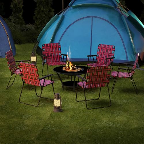 Image of Giantex Beach Chairs Set of 6, Patio Folding Lawn Chairs for Adults, Outdoor Webbing Chair w /Steel Frame, Lightweight & Portable Camping Chairs for Fishing, Yard, Garden, Poolside Webbed Chairs, Red