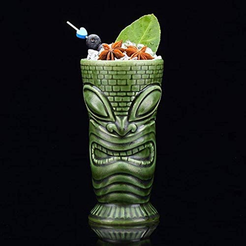(550ML/18.5ounce) Tiki Mugs Cocktail,Ceramic Tiki Mug for Exotic Cocktail Glasses - Great Home Bar Present idea Tiki Bar Professional Hawaiian Party Barware