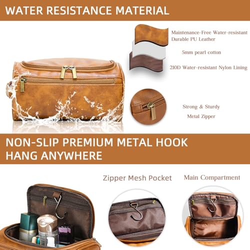 Men's Customizable Hanging Toiletry bag for man Dopp Kit Bag for Travel, Wedding Groomsmen Gifts, Father's Day，Christmas Birthday Presents for Dad, Husband, Grandpa，Lover （Brown）4