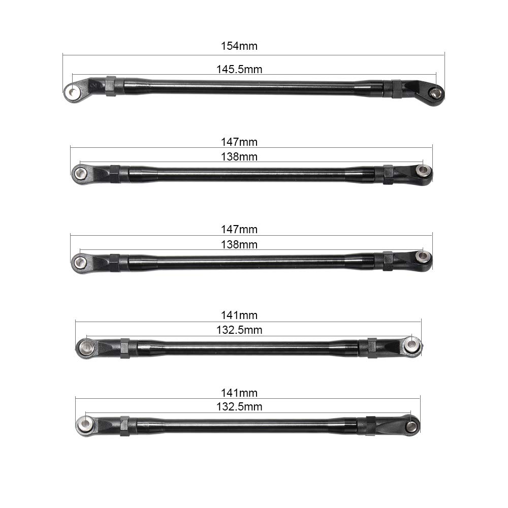 XUNJIAJIE Lot de 10 tiges de traction avec extrémités à boule (empattement de 313 mm) pour voiture AXIAL SCX10-II 90046 1/10th Crawler