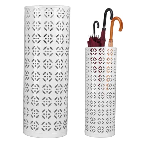 Fabater Umbrella Stand, Metal Umbrella Holder, Indoor Umbrella Rack Organizer with Hollow Design, Umbrella Storage for Entryway, Office, Home (White)