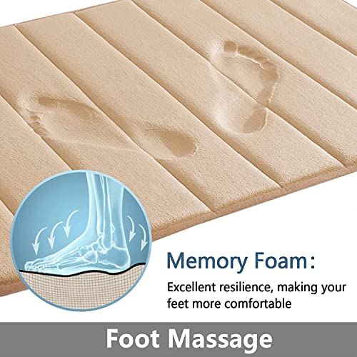 Image of Memory Foam Bath Mat 60x40 cm - Ultra Soft Water Absorbent Bathroom Rug with Non-Slip Backing, Quick-Dry Thick Foam Floor Mat for Bathroom, Shower, Doorway & Home Doormat (Beige)