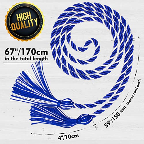 Image of Graduation Honor Cord Royal Blue and White Yarn Honor Cord with Tassel 67 inch Long for Graduation Ceremony