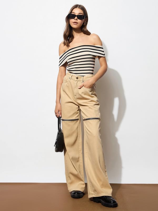 Image of Blue Zipper Design Baggy Jeans