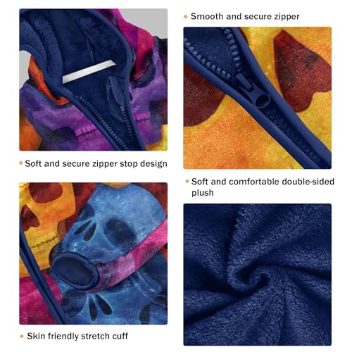 Skull Pattern Colorful Toddler Fleece Jacket Girl Boys Hooded Fleece Jacket Coat Warm Outwear Zip-up 3-10T3