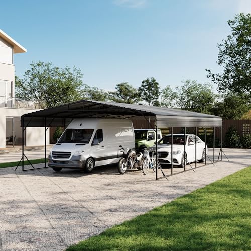 20x30 ft Reinforced Metal Carport, Wind & Snow Resistant Steel Canopy, Special Shelter for Car/SUV/RV, Quick-Assemble Rust-Proof Outdoor Shed, Grey