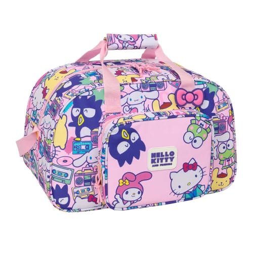 Safta - Saco Deportivo Hello Kitty & Friends, Bolsa de Deporte Escolar con Bandolera Ajustable y Asa Forrada, Bolsillo Frontal, Cremallera Doble Tirador, Medidas 40x23x24 cm