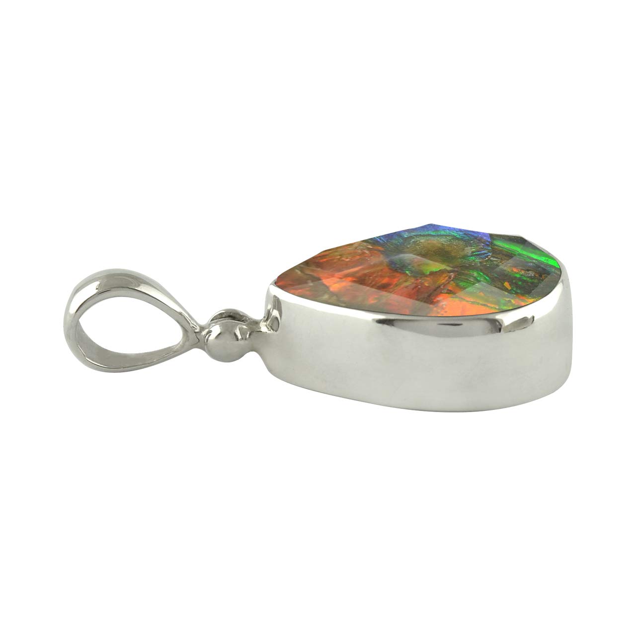 Starborn Ammolit mit Bergkristall facettiert 30x14mm 925 Sterling Silber Tropfen Anhänger