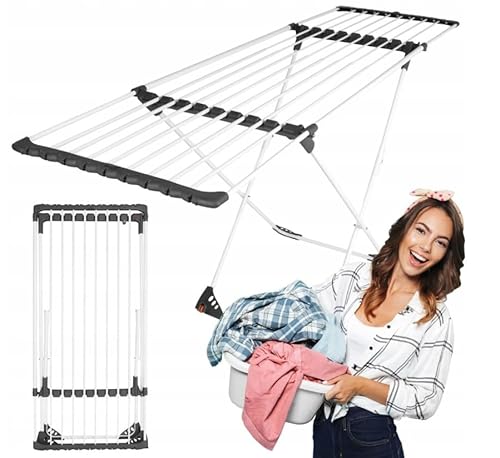 BAKAJI Stendibiancheria XXL Estensibile e Pieghevole per Bucato, Stendino Salvaspazio Allungabile 18 Metri di Stenditura con Ruote per Spostamento Rapido, Asciugatura Uniforme, Griglia Telescopica