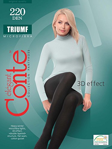 Image of Conte Women's Warm Thick Full Length Black Winter Tights 220 Denier - Triumf
