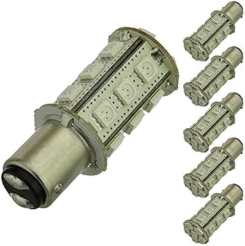BAY15d 1157 Dual Contact Offset Pins LED Brake Light Bulb with 21xSMD5050 6-Pack, Red, 1464DRDx6