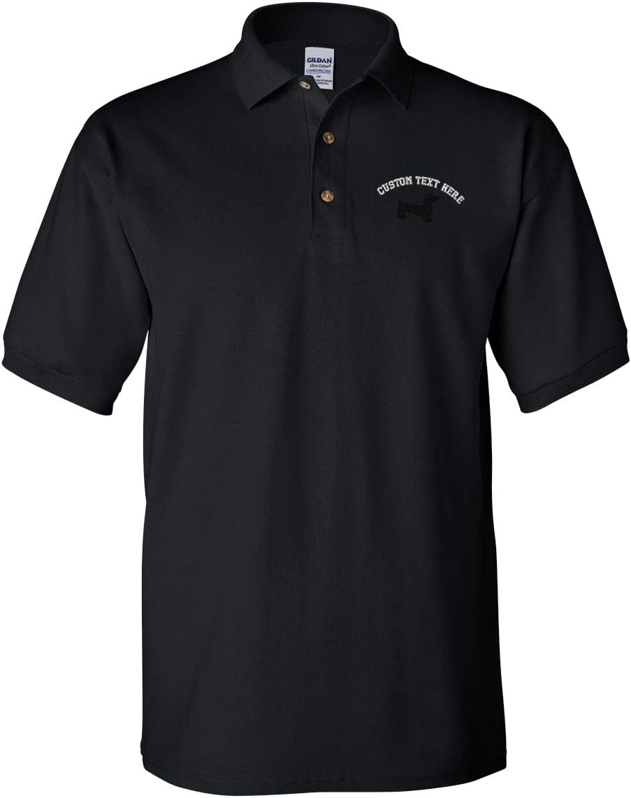 Custom Polo Shirt Dachshund Dog Black Silhouette Sewed Cotton Golf Shirt for Men
