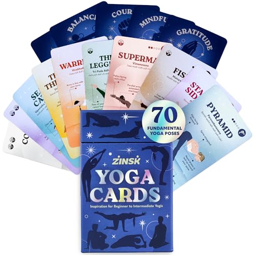 Zinsk Premium Yoga Deck – 70 Beautifully Illustrated 3x5” Cards with Instructions, Alignment Cues, & Modifications – Flashcards for Learning Beginner & Intermediate Poses & Sequencing