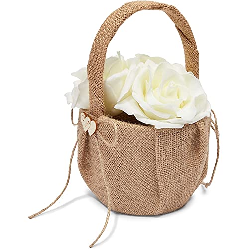 Jute-Korb für Blumenmädchen bei Hochzeit im Vintage-Stil, 12,7 x 22 cm Cover