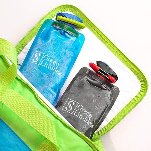 Collapsible Foldable Water Bottle Set of 4, Green Limitless Flexible Reusable BPA Free Water Bottles with Label Strip. Idea for Hiking Adventures Traveling Outdoor Sports
