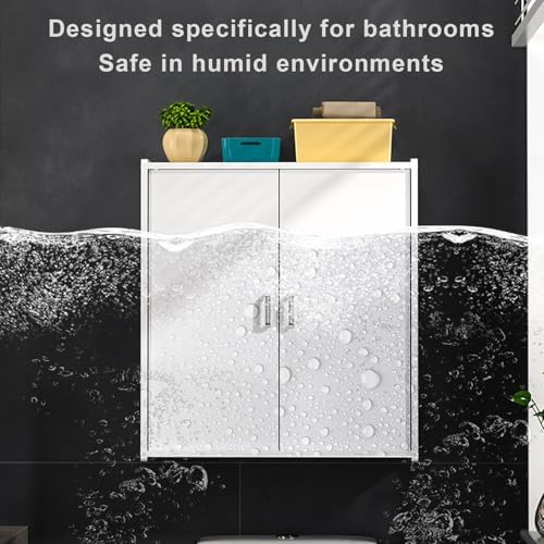 Eco-Friendly PVC Over Toilet Storage Cabinet - Wall-Mounted Bathroom Organizer with Doors, Waterproof Minimalist Design, White - Space-Saving Solution for Small Bathrooms