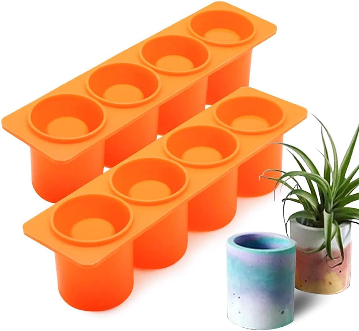 2Pcs Succulent Plants Pot Concrete Cement Mold Flower Pot Plaster Moulds Ice Shot Glass Molds Tea Light Candle Holder Pen Holder Resin Epoxy Casting Mold