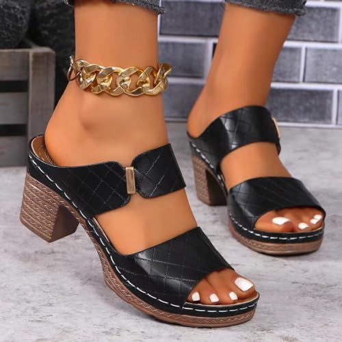 Ladmiple Chunky Heels For Women Backless Open Toe Heeled Sandals Slip On Block Mid Heels Comfortable Ankle Strap Pumps Shoes2