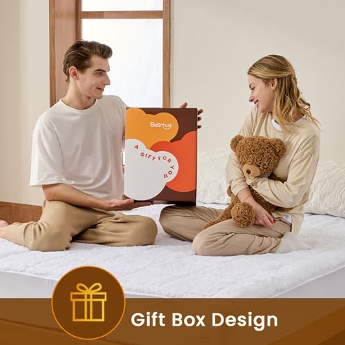 Image of Bearhug Heated Mattress Pad King Size Electric Dual Control 78 inchx80 inch White Sherpa Bed Warmer 21 Inch Deep Pocket Mattress Heating Pad with 10 Heat Levels 12 Hour Auto Shut Off Machine Washable