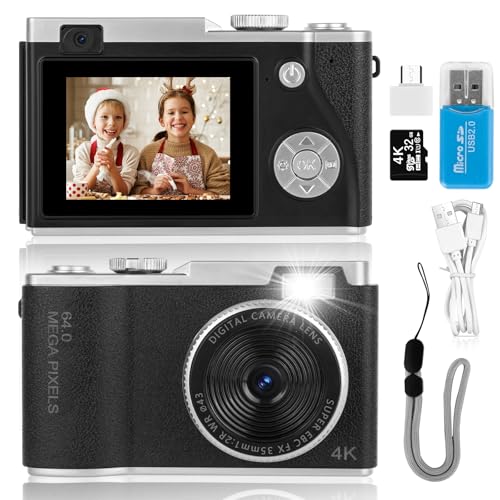 Digital Camera,Selfie Camera 1080P Digital Video Camcorder Front and Rear Dual Cameras with 2.7" LCD,32GB Card, Camera for Kids Children Teen Students Seniors Beginner (Black)