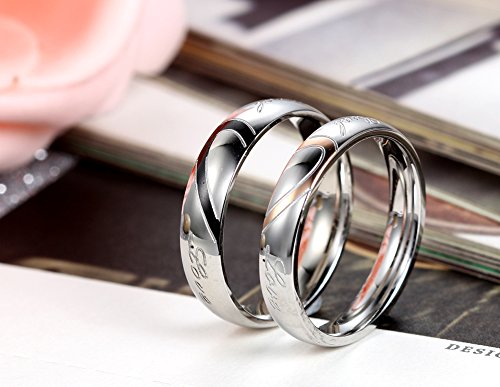 Flongo Anillos De Acero Inoxidable Para Mujer: Anillo De Compromiso De Acero Inoxidable Con Forma De Corazón Para Mujer - Alianza De Boda Amor Verdadero (Talla N) - imagen 3