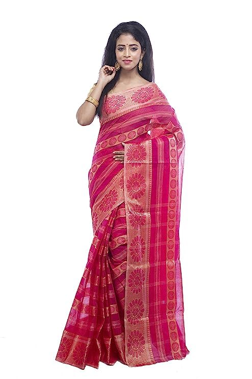 GenericTraditional Wear Santipuri Fulia Handloom Summer collection Bengal Pure cotton Exclusive Wedding and Party Jamdani With Zari Work Border Saree Without Blouse Peice Saree For Women