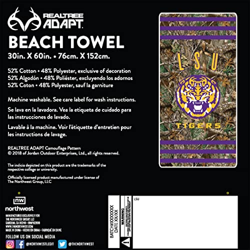 Image of Northwest NCAA LSU Tigers Unisex-Adult Beach Towel, 30 inch x 60 inch, Realtree Stripes (Pack of 6)