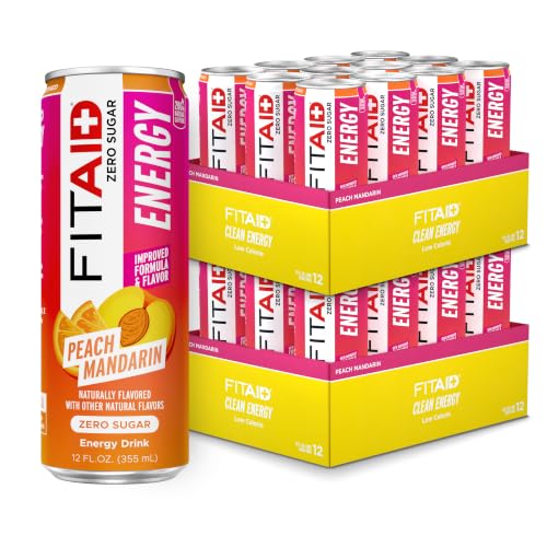 FITAID Energy Zero Sugar Peach Mandarin 200mg, 12 fl oz (24-Pack)