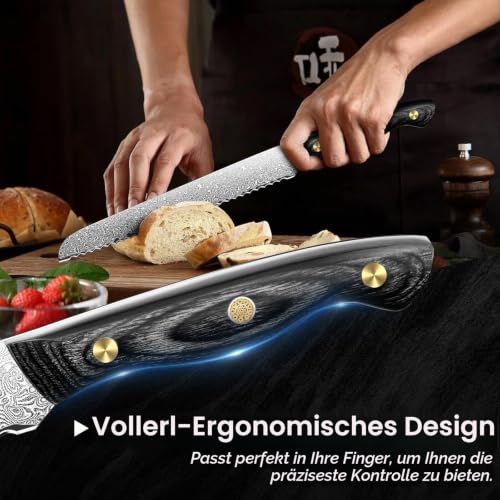 Purple Dragon Damast Brotmesser mit Wellenschliff - VG10 Kern und Holzgriff – Ansicht 5