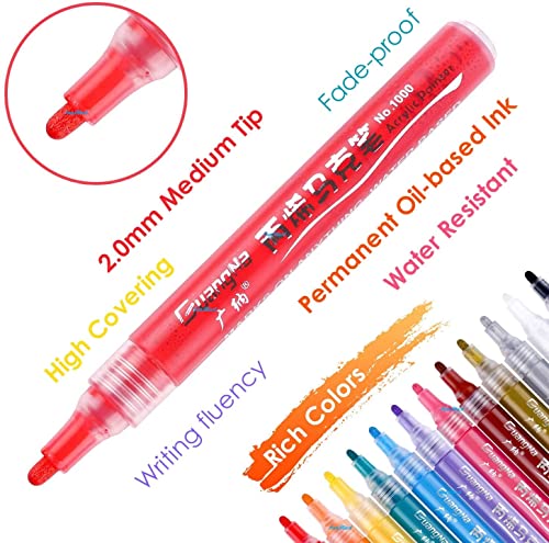 Image of FunBlast Acrylic Marker Colors Set,Set Of 15 Colors Acrylic Bold Point Marker Pens,Water Based Paint Pen For Rock Painting,Canvas,Photo Album,Craft,School Project,Glass,Ceramic,Wood,Metal,Multicolor