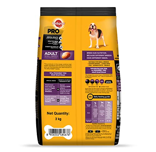 Image of Pedigree PRO Expert Nutrition Dry Food for Small Breed Adult Dogs (9 Months Onwards), 3kg Pack&Pedigree Tasty Minis Treats for Adult Dogs, Chicken & Duck Flavour Chunks, 130g