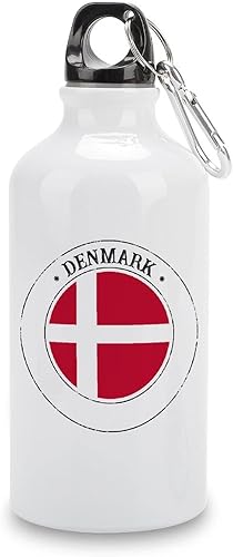 Dinamarca - Botellas de agua deportivas de viaje bandera de Dinamarca sello de Dinamarca botella de agua de aluminio con clip de mosquetón y parte