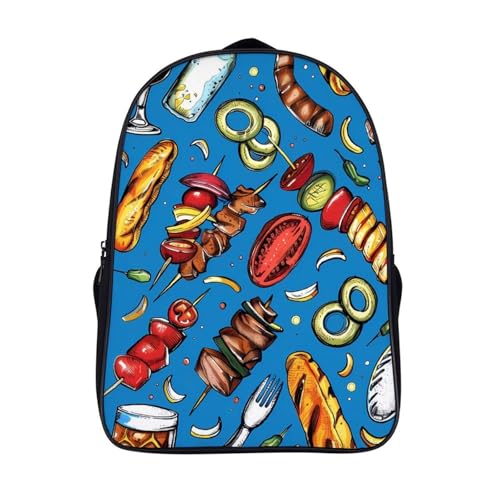 Food Barbecue Beers Funny 16 Inch Backpack for Men Women Casual Daypack with 2 Compartment for Travel Work