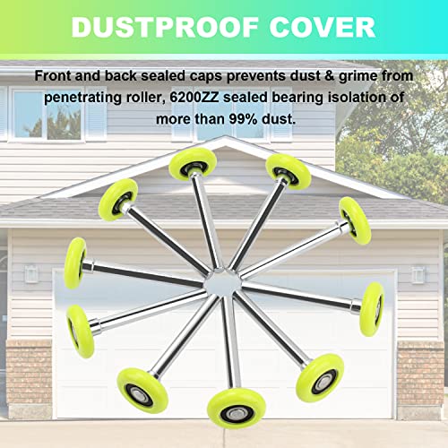 6200ZZ Quiet Garage Door Rollers Bearing Nylon Garage Door Roller 4" Stem, Green Pack of 10 (for 7' Height Doors) by UYZO - Image 7