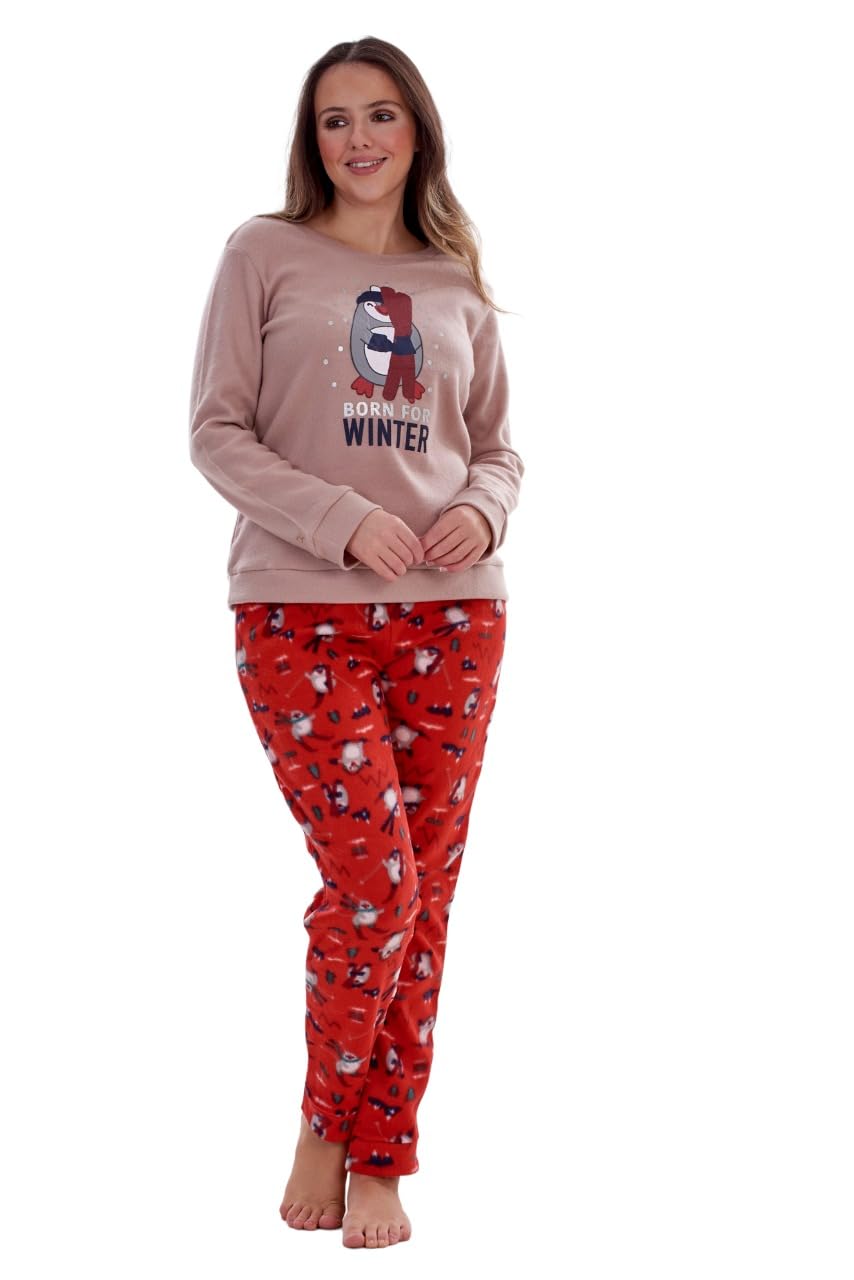 ChicWhisper Ladies Fleece Pyjamas Printed Winter Warm PJ'S Nightwear