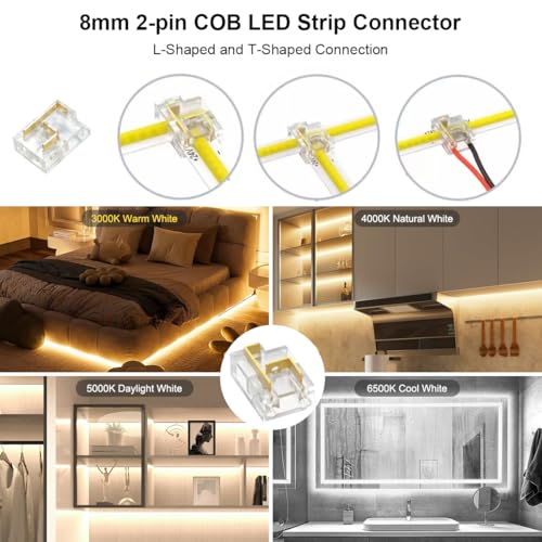 Wefomey COB LED Strip Light White, Dimmable 2700K-6500K High Density 6080LEDs 24V Flexible LED Tape Light with Remote and APP Control, for Under Cabinet Bedroom Kitchen DIY Lighting,1 Rolls of 10M - Image 6