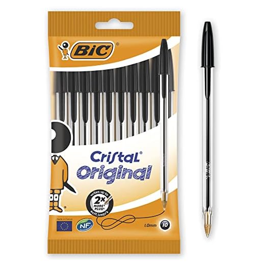 BIC Ecriture Cristal Original Stylos-Bille Pointe Moyenne (1,0 mm), Encre De Couleur Noire, Pochette de 10