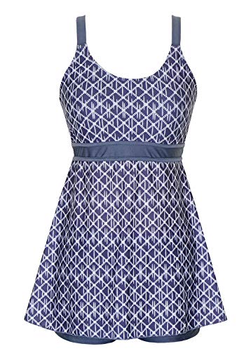 DANIFY Women's Plus Size Swimsuit Retro Print Two Piece Swim Dress Tankini Swimwear