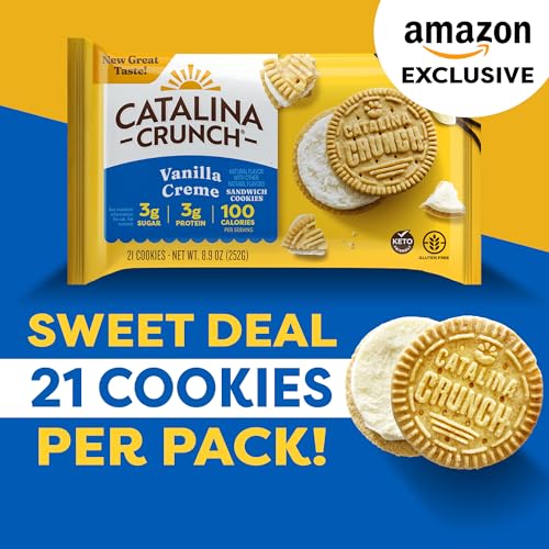 Image of Catalina Crunch Protein Cookies, 4g Protein per Serving - Low-Sugar Sandwich Cookies - Gluten Free, Vegan - Keto Dessert Snacks - Vanilla Creme, 8.9 oz. (21 Count)