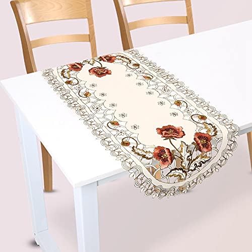 Embroidered Flowers Table Runner Dining Decorative Runners Dessert Luxury Placemat Elegant Decor Cloth Kitchen Tabletop Furniture Protective Cloths for Party Banquet Restaurant Outdoor Home Farmhouse